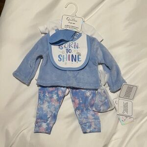 Blue Baby Outfit with Bib and Tie-Dye Pants